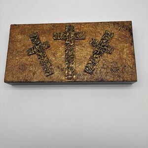 Hand Painted Gold Textured Crosses (3) On Wood Block In Gold Textured Pattern